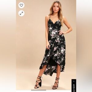 Lulu's Black floral print high low midi dress